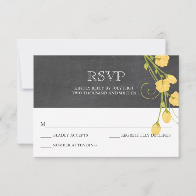Yellow garden roses chalkboard rsvp card (Front)