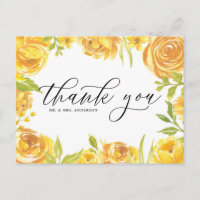 Yellow Garden Roses Frame Wedding Thank You