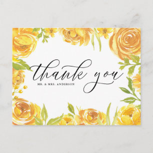 Yellow Garden Roses Frame Wedding Thank You Postcard