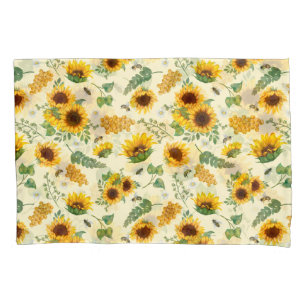 Yellow Garden Sunflowers Honey Bees PillowCase