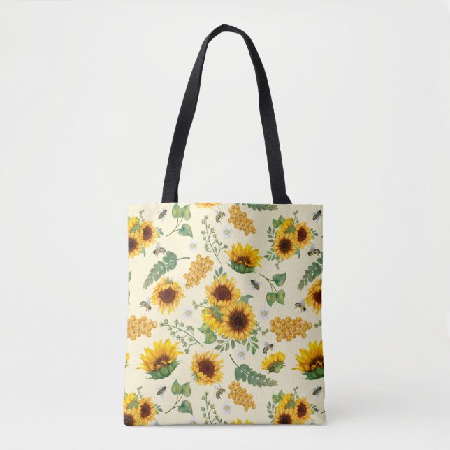 Yellow Garden Sunflowers Honey Bees Tote Bag (Front)
