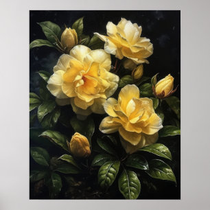 Yellow Gardenia Flowers Art Print Poster