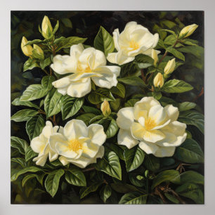 Yellow Gardenia Flowers Art Print Poster