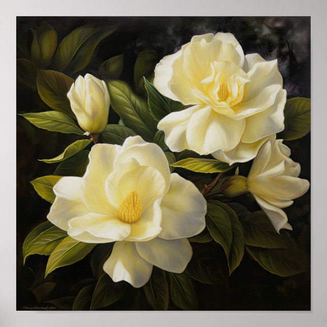 Yellow Gardenias Flower Art Print Poster (Front)