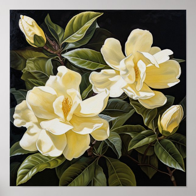 Yellow Gardenias Flower Art Print Poster (Front)