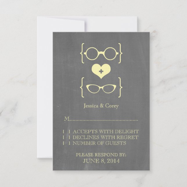 Yellow Geeky Glasses Chalkboard Response Card (Front)