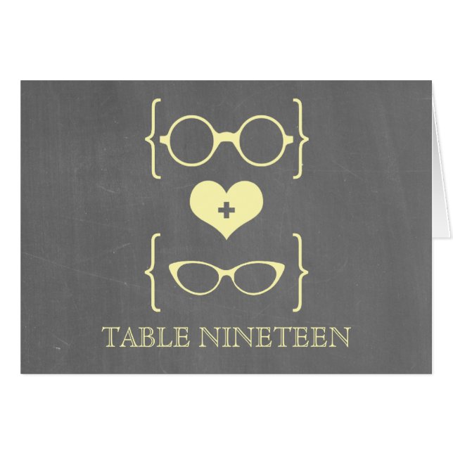 Yellow Geeky Glasses Chalkboard Table Number Card (Front Horizontal)