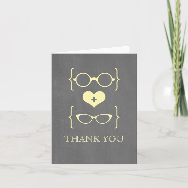 Yellow Geeky Glasses Chalkboard Thank You Card (Front)