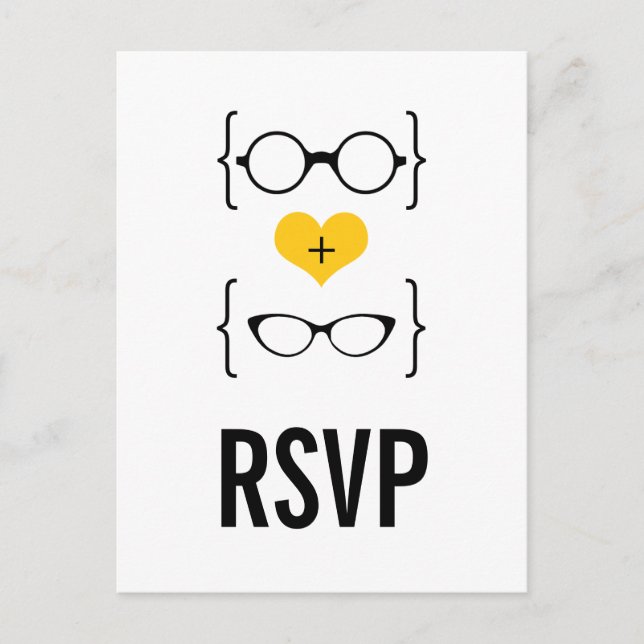 Yellow Geeky Glasses RSVP Postcard (Front)