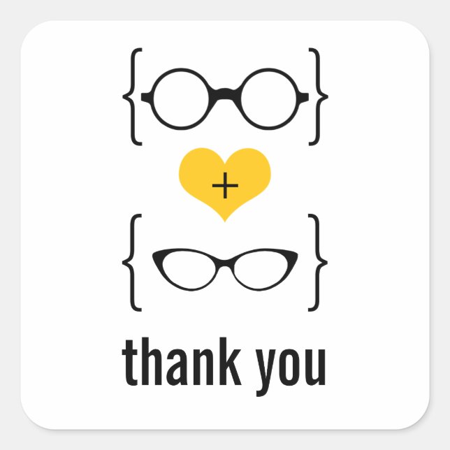 Yellow Geeky Glasses Thank You Stickers (Front)
