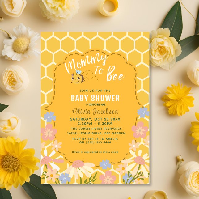 Yellow gender neutral Mummy to Bee baby Shower Invitation (Creator Uploaded)