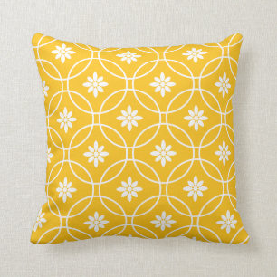 Yellow Geometric Floral Pattern Cushion