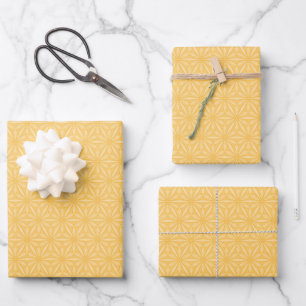 Yellow Geometric Flower Pattern Wrapping Paper Sheet