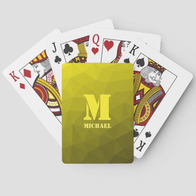 Yellow geometric mesh pattern Monogram Playing Cards (Back)