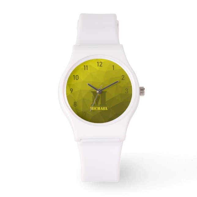 Yellow geometric mesh pattern Monogram Watch (Front)