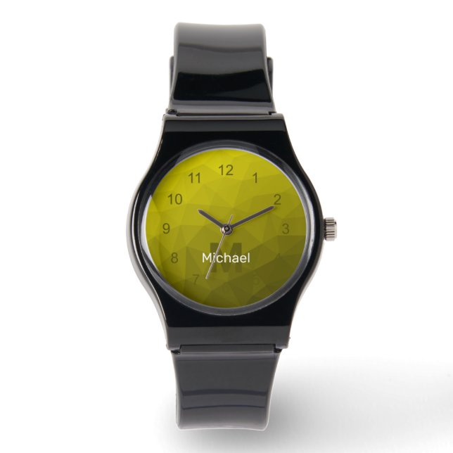 Yellow geometric mesh pattern Monogram Watch (Front)