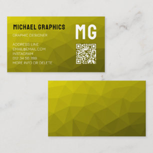 Yellow geometric mesh pattern QR code Monogram Business Card