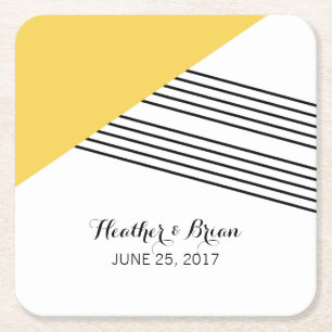 Yellow Geometric Stripe Paper Coasters