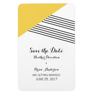 Yellow Geometric Stripe Save the Date Magnet