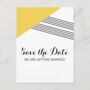 Yellow Geometric Stripe Save the Date Postcard