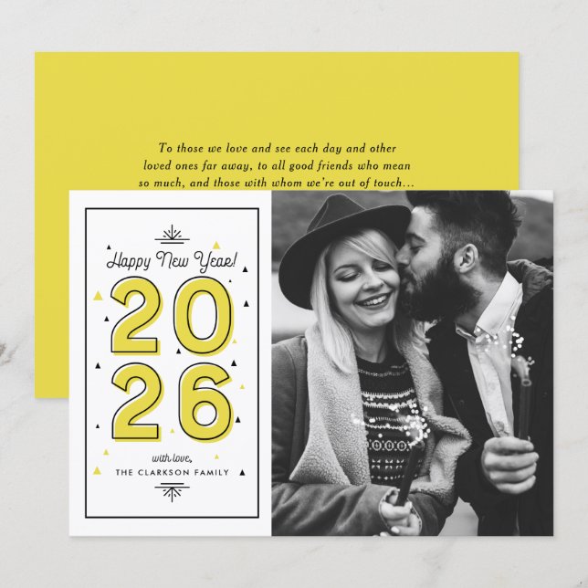 Yellow Geometric Typography 2025 New Year Holiday Card (Front/Back)