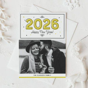 Yellow Geometric Typography Photo Happy New Year Holiday Card