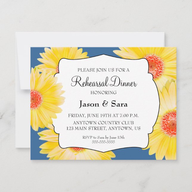 Yellow Gerber Daisies Rehearsal Dinner Invitation (Front)