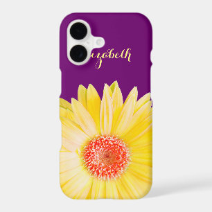 Yellow Gerber Daisy on Dark Purple Personalised