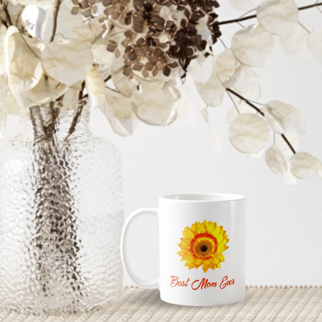 Yellow Gerber Daisy Personalized Best Mom Ever Coffee Mug (Creator Uploaded)