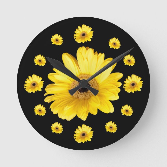 Yellow Gerber Daisy Photographs Round Clock (Front)
