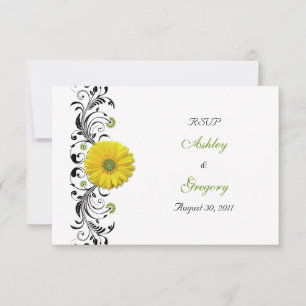 Yellow Gerbera Daisy Black Green Floral Reply Card