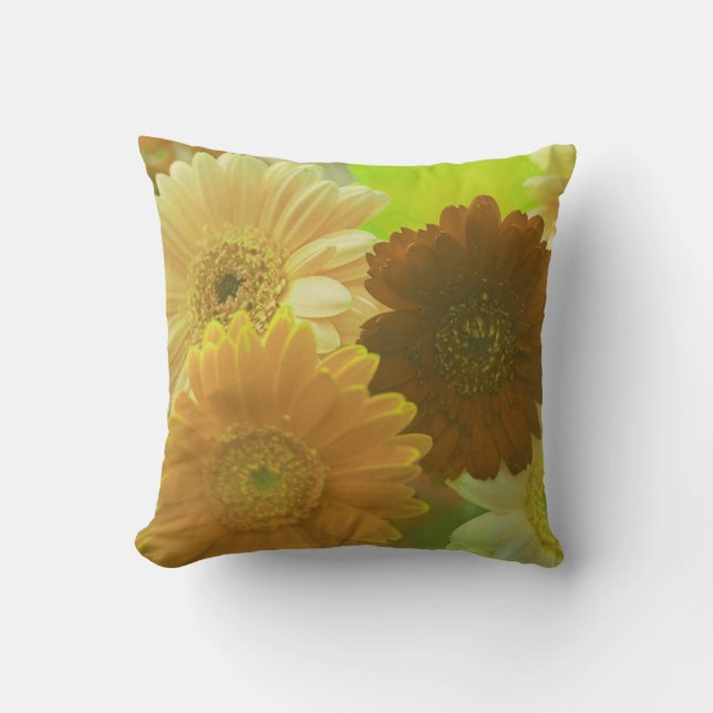 Yellow Gerbera Daisy Colourful Flower Throw Pillow (Front)