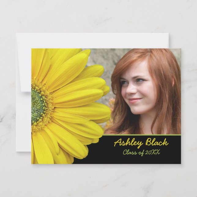 Yellow Gerbera Daisy Flower Photo Graduation Invitation (Front)