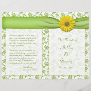 Yellow Gerbera Daisy Green Floral Wedding Program
