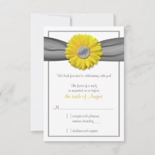 Yellow Gerbera Daisy Grey Ribbon RSVP reply card