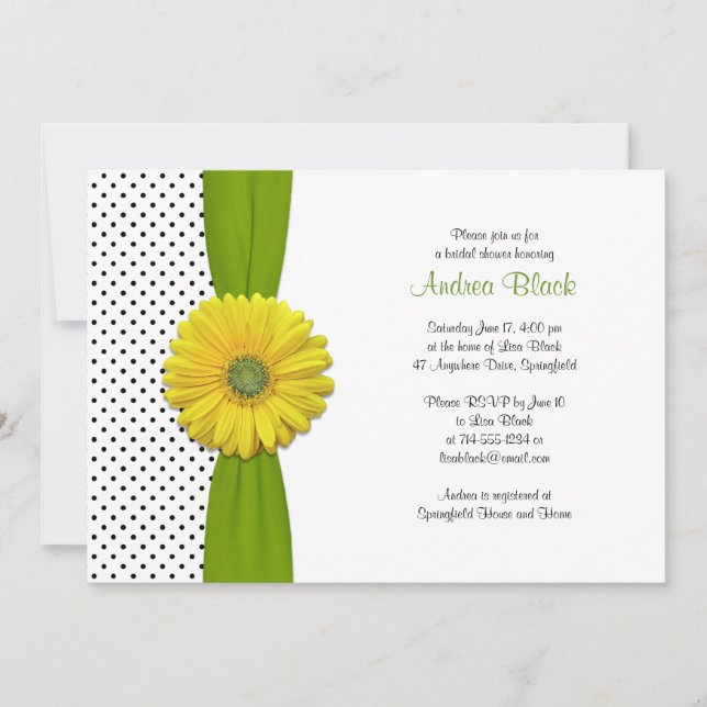 Yellow Gerbera Daisy Polka Dot Bridal Shower Invitation (Front)