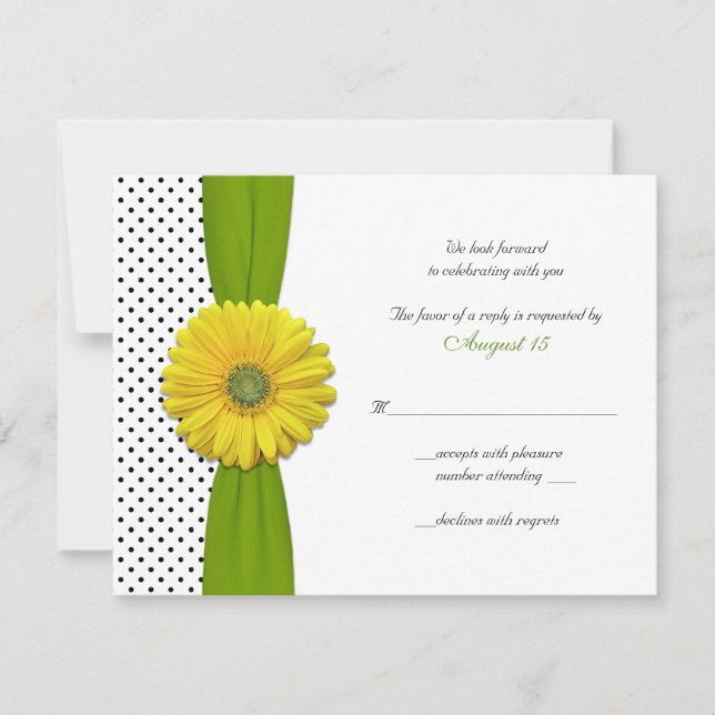 Yellow Gerbera Daisy Polka Dot Reply Card (Front)