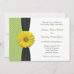 Yellow Gerbera Daisy Polka Dot Wedding Invitation