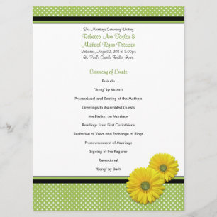 Yellow Gerbera Daisy Polka Dot Wedding Program Programme