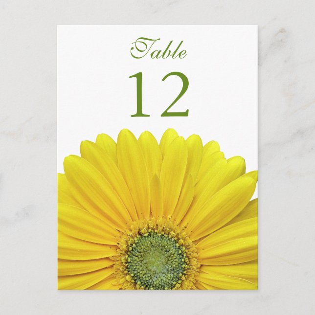Yellow Gerbera Daisy Table Number Card (Front)