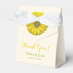 Yellow Gerbera Daisy White Lace Wedding Thank You Favour Box