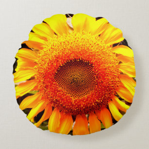 Yellow Giant Sunflower Round Cushion