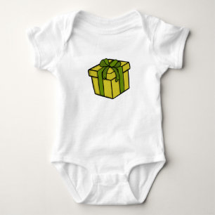Yellow gift box with green ribbon baby bodysuit