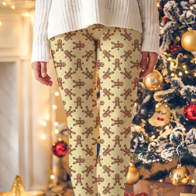 Yellow Gingerbread Man Polka Dot Christmas Leggings (Creator Uploaded)