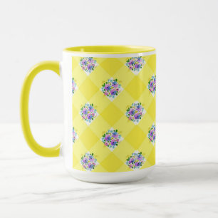Yellow Gingham and Purple Blue Floral Country Mug