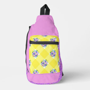 Yellow Gingham and Purple Flowers Country Sling Bag
