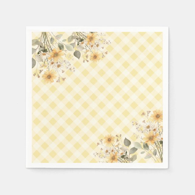 Yellow gingham Baby Shower Napkin (Front)