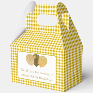Yellow Gingham Balloons Custom Photo Birthday  Favour Box