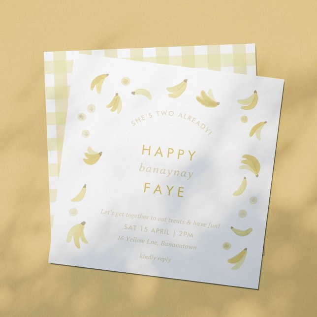 Yellow Gingham Banana Birthday Party Invitation (Creator Uploaded)