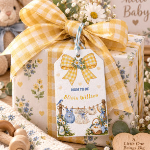 Yellow Gingham Bow Duck Mum To Be Custom Name Gift Tags